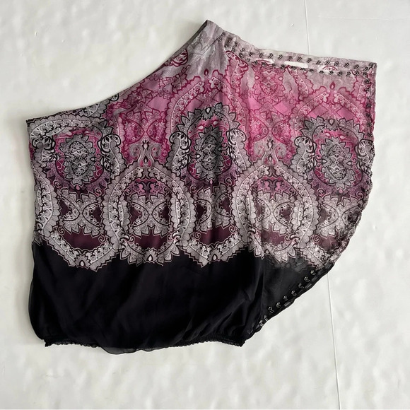 New Cache One Shoulder 100% Silk Embellished Top Paisley Print Size Small Beaded - Picture 3 of 16